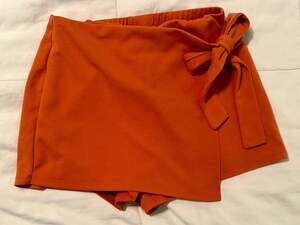 Iris Burnt Orange Side-Tie Faux Wrap Skort M